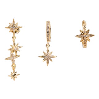 Celestial Trinity Gold & Diamond Earring Set For Sale