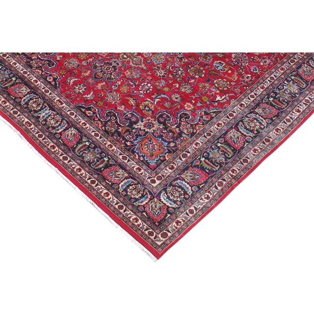 Art Noueau Persian Red/Blue Wool Rug - 9'7'' X 12'11'' For Sale - Image 4 of 10