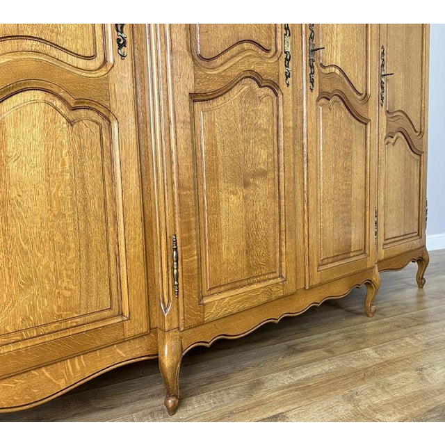 Wood Vintage French Louis XVI Style Carved Oak 4-Door Armoire For Sale - Image 7 of 12