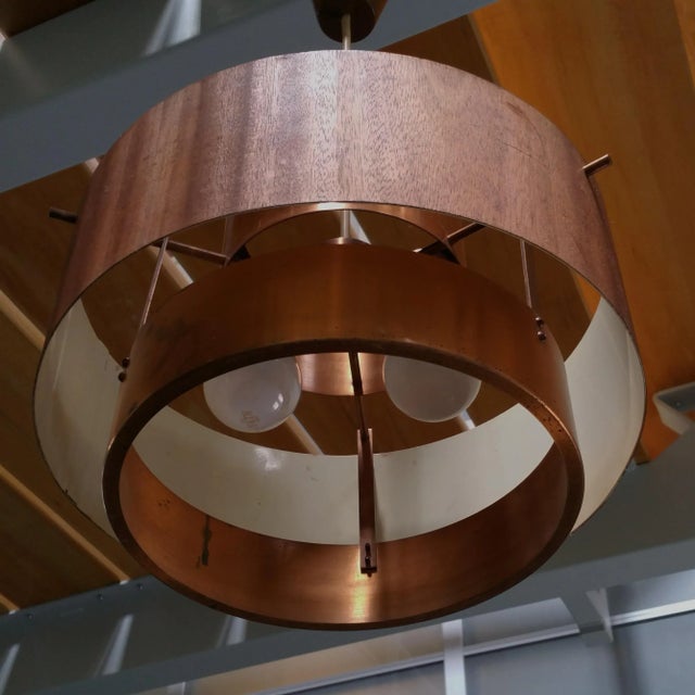 Mid-Century Modern Mid-Century Brass & Veneer Pendant Lamp, 1960s For Sale - Image 3 of 6