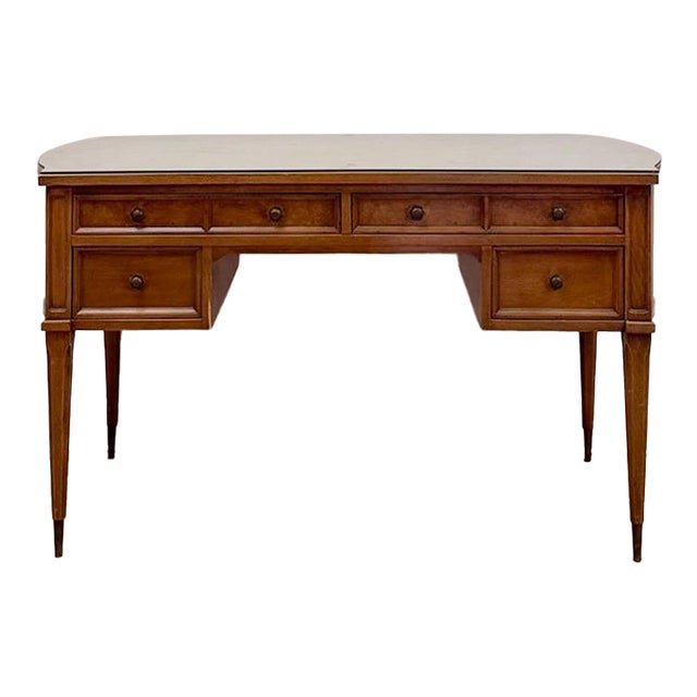 American of Martinsville Vintage MCM Desk W/ Glass Top Four Drawers Transitional For Sale