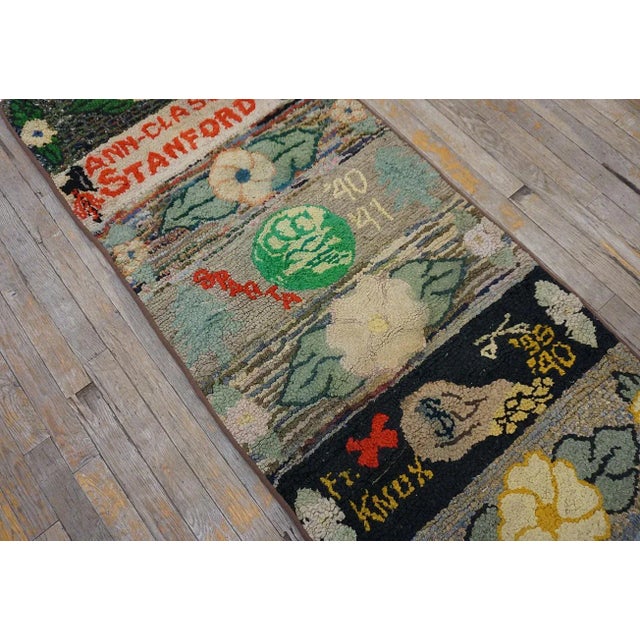 Gray 1940s Multicolor Pictorial Floral Folk Art Antique American Hooked Rug 2' 6''x12' 2'' Wool Runner Carpet For Sale - Image 8 of 11