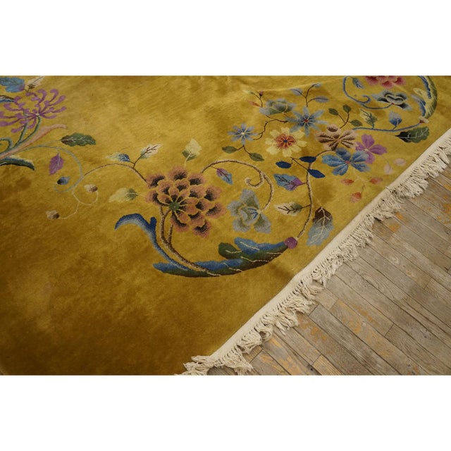 Textile 1920s Yellow Floral Antique Chinese Art Deco Rug 8'8"x11'4" Knotted Wool Carpet For Sale - Image 7 of 9