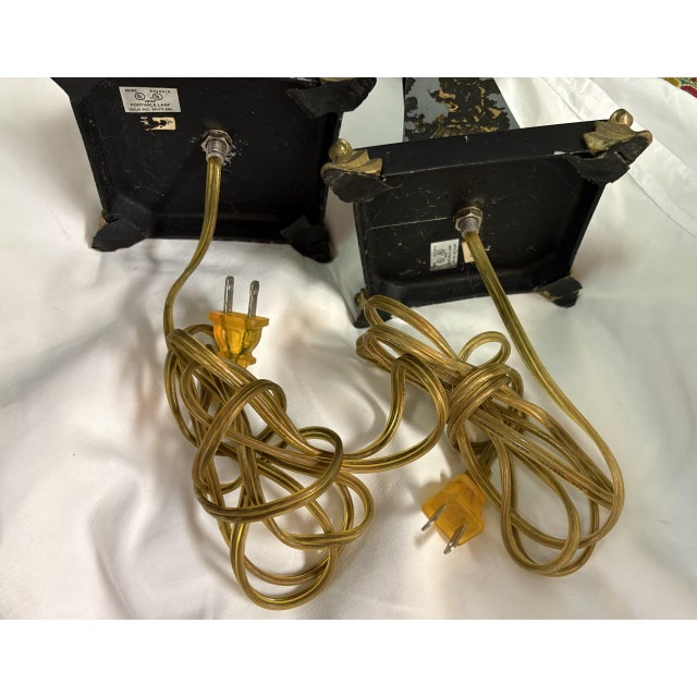 Vintage French Tole and Brass Candlestick Lamps With Pineapple Motif- A Pair For Sale - Image 18 of 18
