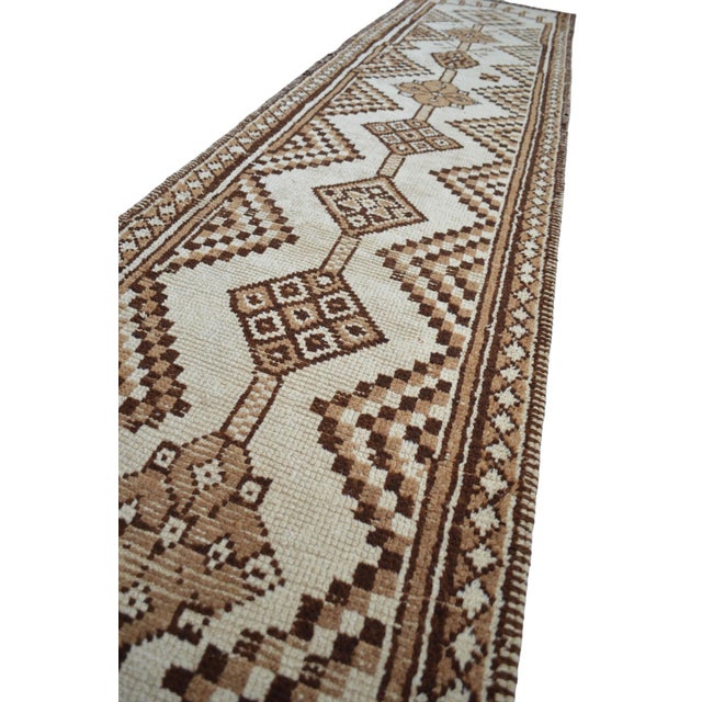 1970s Pure Natural Undyed Wool Hand-Knotted Turkish Runner Rug Moroccan Style - 2′9″ × 12′8″ For Sale - Image 9 of 14