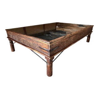 Custom Indian Door Coffee Table With Glass Top For Sale