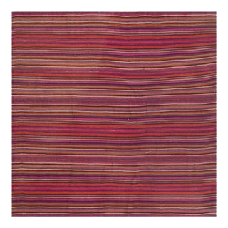 1950s Pink Stripe Vintage Flatweave Modern Turkish Decorative Kilim Square Rug For Sale