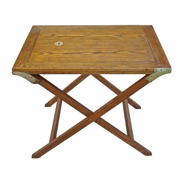 Late 20th Century Tray Table Bar Baker “The Party Butler” With Extensions Foldable Light Natural Oak Wood Entertaining Small Spaces For Sale - Image 5 of 11