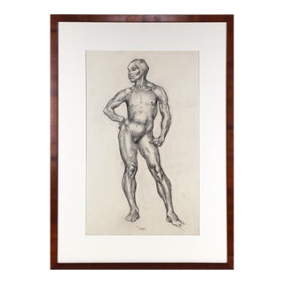 Vintage Art Deco Charcoal Nude Male Figure Study by Illustrator William B Pattengill 1934 For Sale