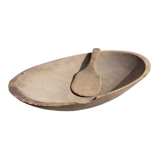 Antique Late 19th Century Dough Bowl With Butter Paddle For Sale