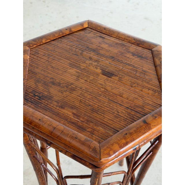 Vintage Coastal Bamboo Hexagonal Pedestal Plant Stand/Side Table For Sale - Image 10 of 12