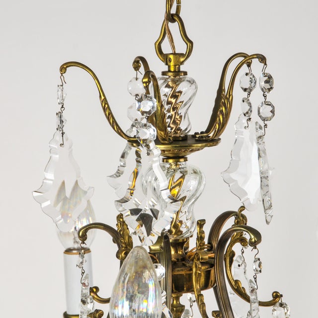 Vintage Brass and Crystal Chandelier 5 Light Baroque Rococo Revival Made in Sweden For Sale - Image 4 of 18