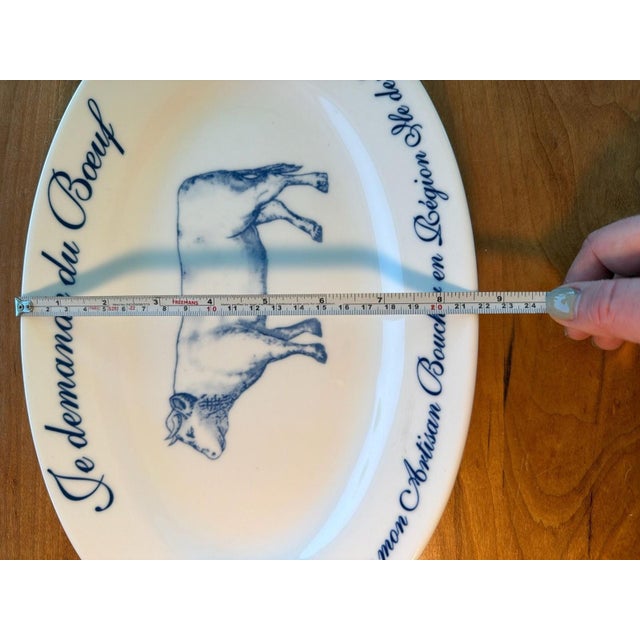 Ceramic Vintage Williams-Sonoma 'Je Demande du Boeuf' Blue and White Oval Steak Platter For Sale - Image 7 of 7