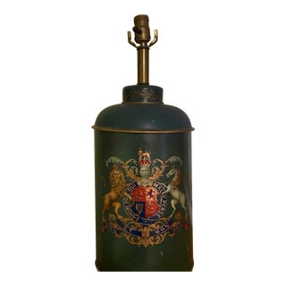 Late 19th Century Large Oval Toleware Tea Canister Lamp With Royal Crest For Sale