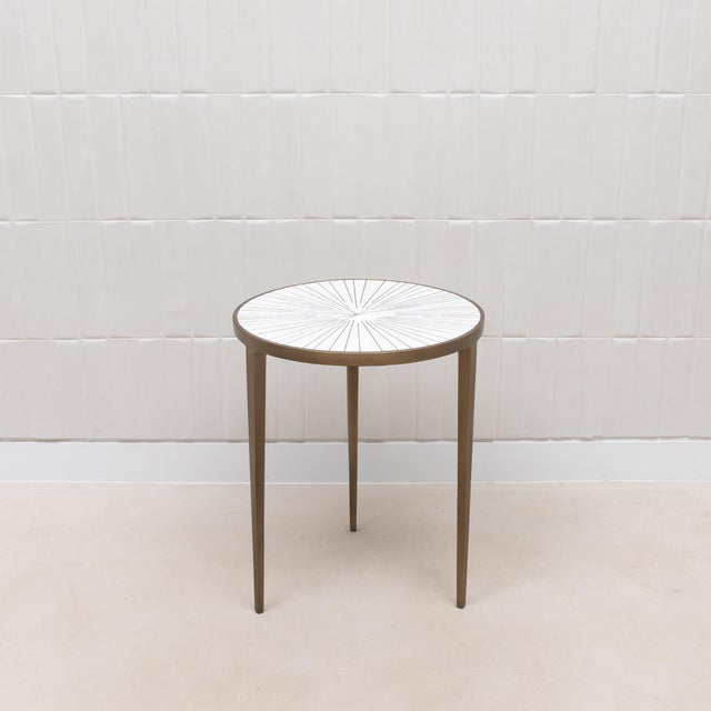 2020s Side Table in White Shagreen and Mother of Pearl With Bronze Patina Brass by R&y Augousti For Sale - Image 5 of 10