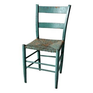 Antique American Painted Ladder Back Rush Seat Chair For Sale