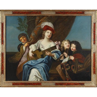 After J-F Courtin, The Zither Player, 1850, Oil on Canvas, Framed For Sale