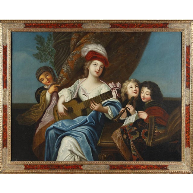 After J-F Courtin, The Zither Player, 1850, Oil on Canvas, Framed For Sale
