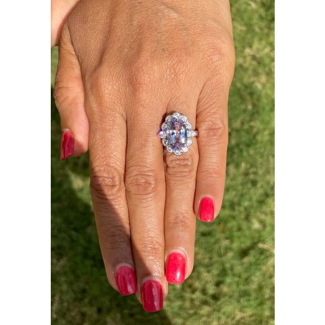 GIA Natural 9.66CTS VS F Diamond No Heat Sapphire 18K Gold Dinner Halo Ring, size 6 For Sale - Image 10 of 10