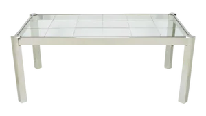 DIA Chrome & Incised Glass Canted Leg Dining Table