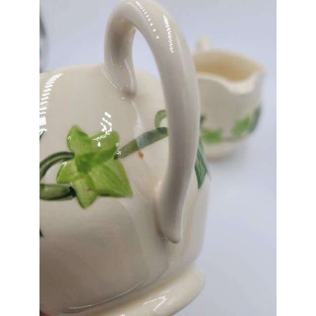 1950s Franciscan Ivy Hand-Decorated Creamer & Lidded Sugar Set - 3 Pieces For Sale In Mobile - Image 6 of 12