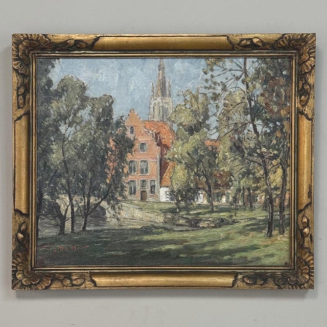 Antique Framed Oil Painting on Canvas Signed DeMeer ~ 'View of Bruges' For Sale - Image 10 of 15