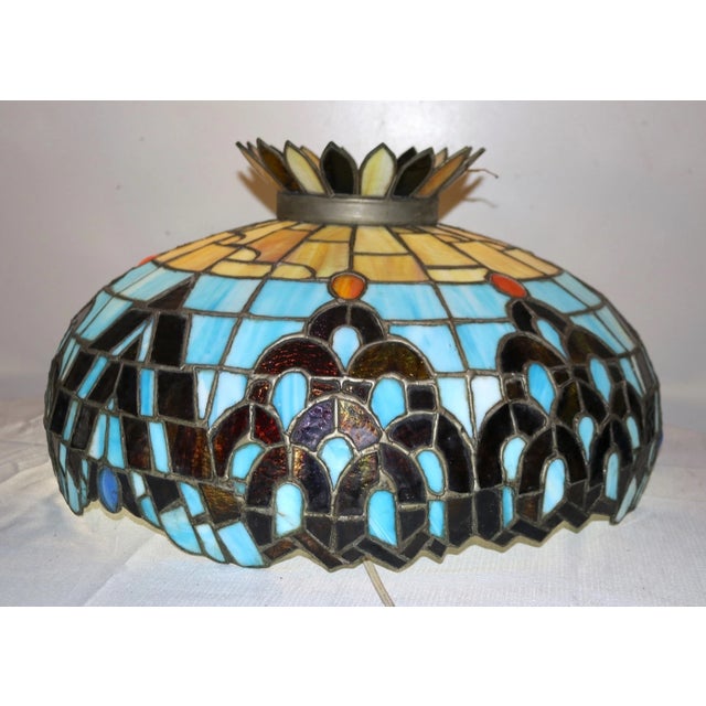 Glass 1930s Large Quality Antique Handmade Leaded Satined Glass Ceiling Fixture Chandelier For Sale - Image 7 of 11