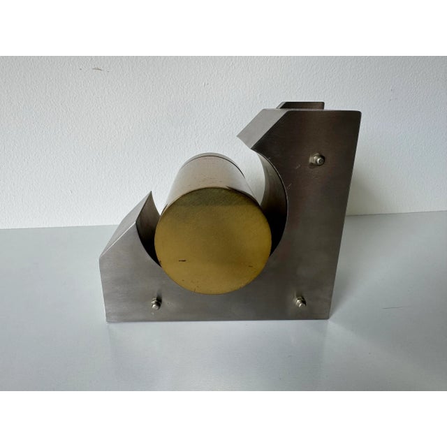 Dolly Moreno Stainless Steel & Brass Table Clock – Art Deco / Postmodern Design For Sale - Image 9 of 12