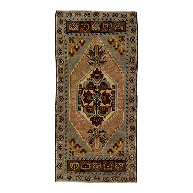 Turkish Mini Rug Oriental Hand Knotted Vintage Rug 1'8" x 3'6" #21165 For Sale