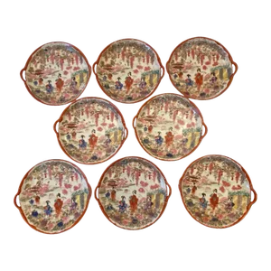 Vintage Chinoiserie Ceramic Handpainted Luncheon Hors D’Oeuvres Plates - Set of 8