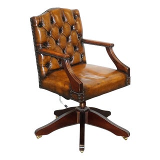 Chesterfield Director's Chair in Cigar Brown Leather For Sale