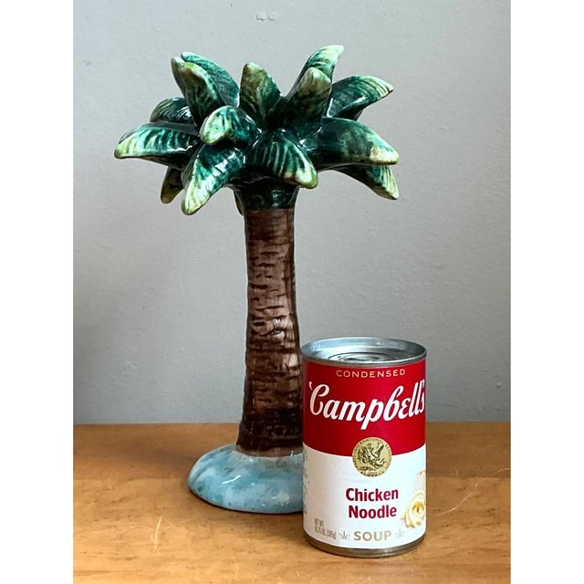 Metal Vintage Ceramic Palm Tree Candlestick For Sale - Image 7 of 12