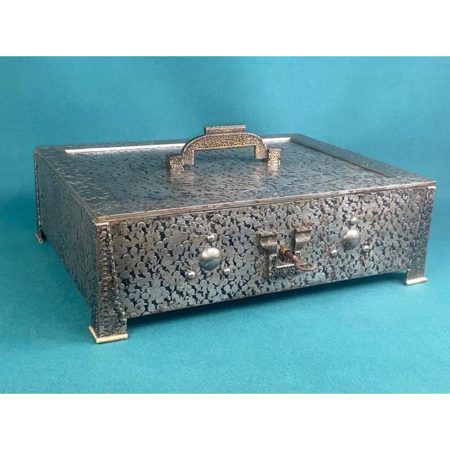 Very rare jewellery/safe box in style of Vienna secesion with hammered decor.