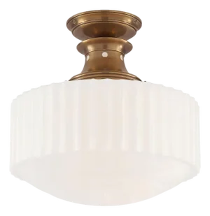 Thomas O'Brien for Visual Comfort Signature Milton Road Flush Mount in Hand-Rubbed Antique Brass With Ribbed White Glass