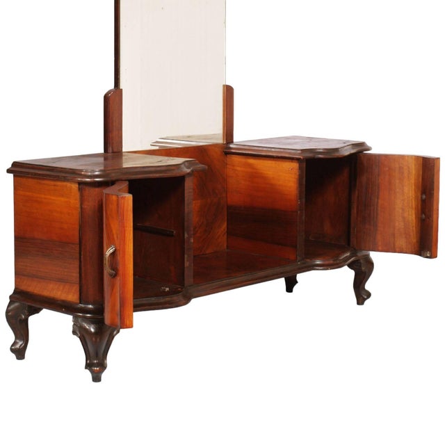 Baroque Italian Chippendale Style Walnut & Burl Walnut Veneer Dressing Table, 1940s For Sale - Image 3 of 12