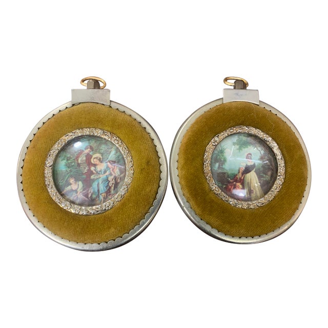 Antique Victorian Velvet Framed Miniature Portraits For Sale