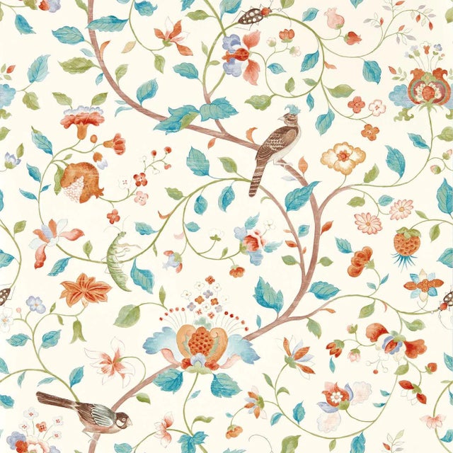 Sanderson Aril’s Garden Wallpaper in Teal/Russet For Sale