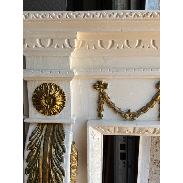 Monumental Hand-Carved Louis XVI Style White & Gilt Architectural Fireplace Mantel, Solid Wood, 83”w For Sale - Image 10 of 16
