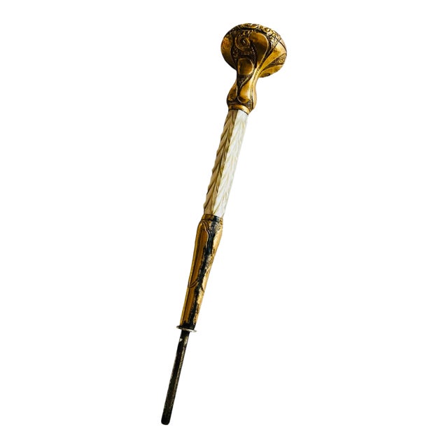 Antique Victorian Gold Filled and Mother of Pearl Umbrella or Parasol Handle For Sale