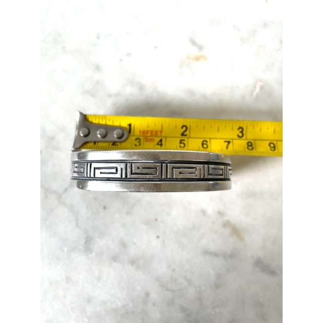 Native American Navajo Signed Troy Lamer Sterling Silver Greek Key Cuff Bracelet.