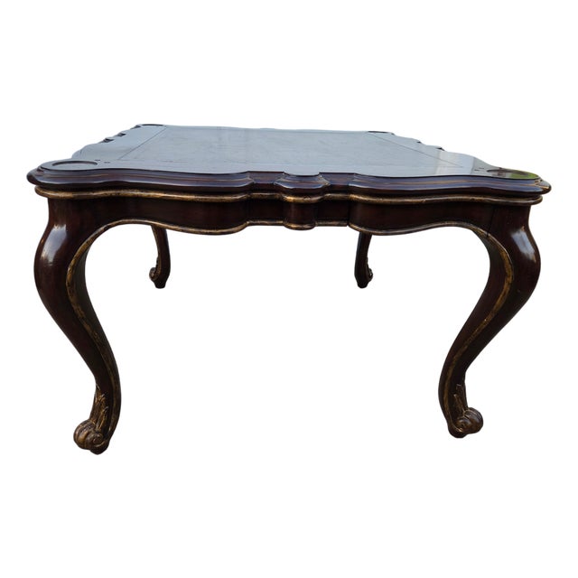 1990s Marge Carson Lether Top Game Card Table French Louis XV Style Rocco Desk For Sale