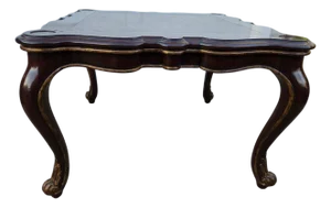 1990s Marge Carson Lether Top Game Card Table French Louis XV Style Rocco Desk