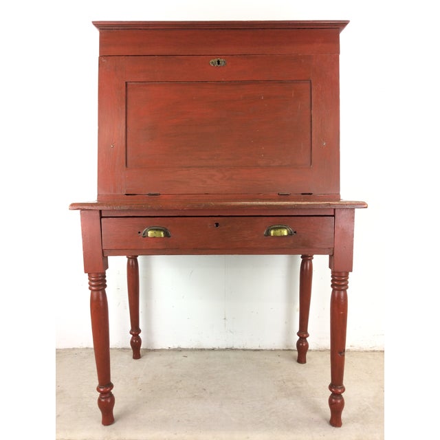 Antique Dropfront Schoolmasters Desk With Single Drawer For Sale - Image 4 of 12