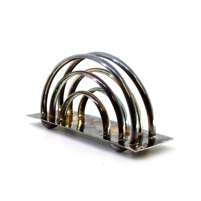 Metal Silver Napkin Holder with Half-Moon Stripes For Sale - Image 7 of 8