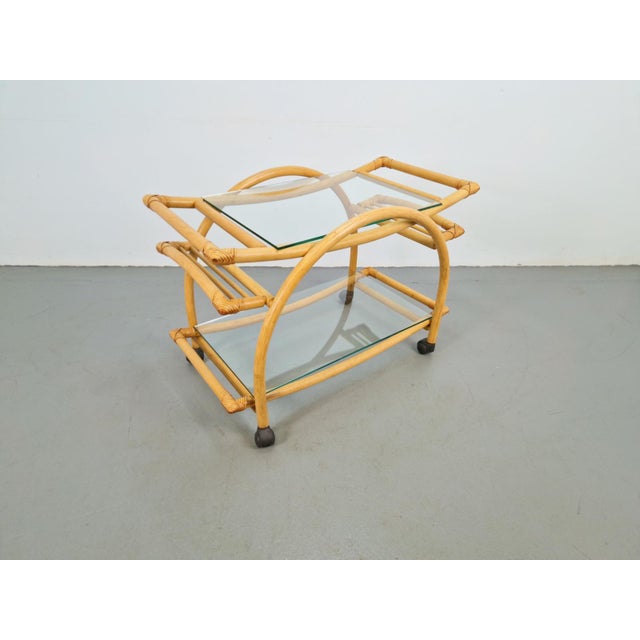 Vintage Trolley in Rattan, Bentwood and Leather, Italy, 1970s For Sale - Image 6 of 14