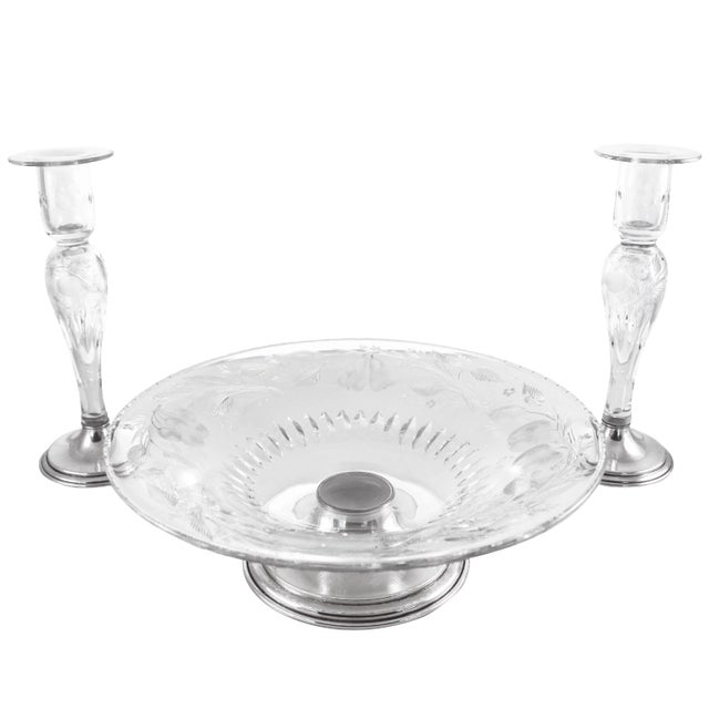 Hawkes Sterling Candlesticks and Bowl For Sale