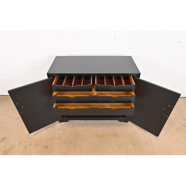 Michael Taylor for Baker Far East Collection Black Lacquered Bar Cabinet, Newly Refinished For Sale In South Bend - Image 6 of 13