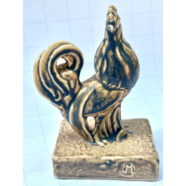 1920s Arts & Crafts Rookwood Blue Over Tan Rooster Paperweight For Sale - Image 5 of 6