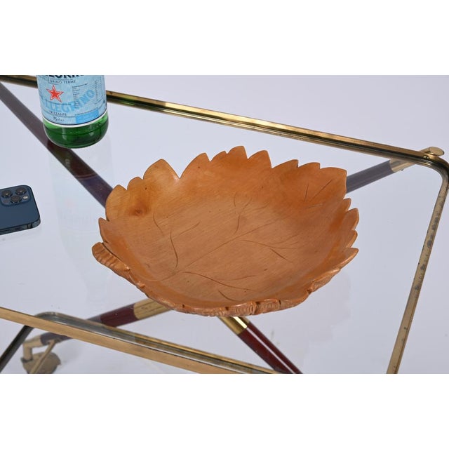 Wonderful midcentury handmade birchwood maple leaf-shaped centrepiece. This beautiful piece is signed by Macabo on the...