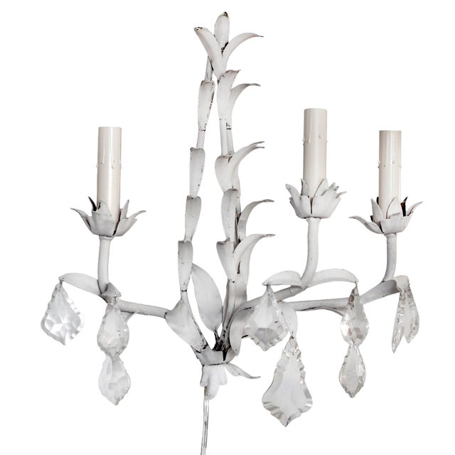 1960s Italian Painted Metal & Crystal Wall Sconces /Three Lights - a Pair For Sale - Image 10 of 12